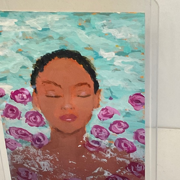 ACEO Original Art Card  Signed by Artis Serene Portrait with Pink Roses - Picture 5 of 8